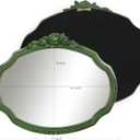 Vintage Oval Mirror with Rose Floral Carvings, 17x13.5 Inches Green Decorative Mirrors for Wall, Antique Style Vanity Mirror for Bedroom Living Room Bathroom Entryway Dcor