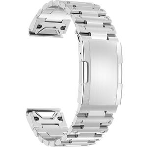 Miimall Metal Band Compatible for Garmin Fenix 8 51mm/7X/6X/5X/Instinct 3 50mm, Women Men Quick Release Strap 26mm Stainless Steel Band Bracelet for Fenix 7X Pro/6X Pro/5X Plus/Tactix 7/Enduro 3 51mm (Silver)