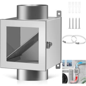 Metal Dryer Lint Trap, 4-inch Dryer Lint Catcher for Electric Clothes Dryer, Includes 2 Stainless Steel Clamps,Easy Maintenance (Metal)