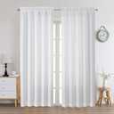 Chyhomenyc White Curtains 90 Inch Length 2 Panels Set, Faux Linen Textured Semi Light Filtering Soft Airy Farmhouse Window Curtain Drapes for Living Room Bedroom, 50Wx90L