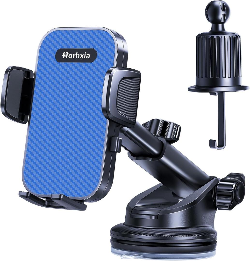 Rorhxia [Military-Grade 3-in-1 Blue Phone Holders for Your Car, [2025 Most Stable and Flexible Suction Cup] Vent Dashboard Windshield Cell Phone Mount Car Fit for All Phones, iPhone, Samsung