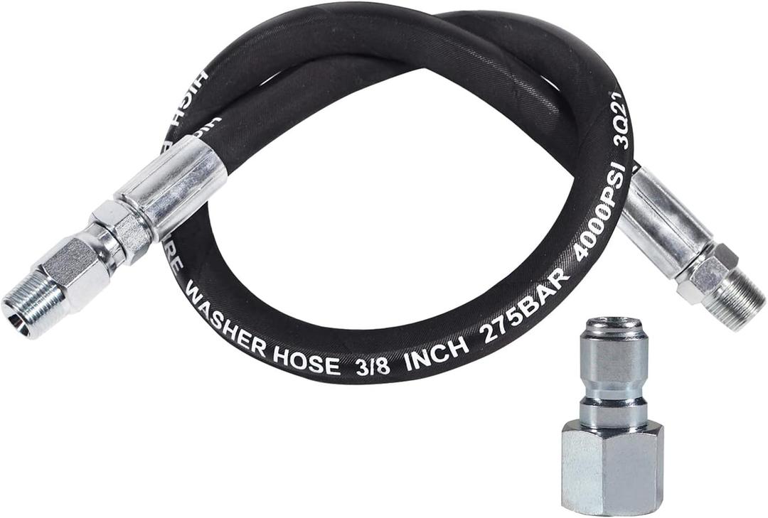 YAMATIC Pressure Washer Whip Hose with Swivel Steel Connector, 3/8 Whip Line for Pressure Washer, 3FT Jumper Hose with 3/8" Inch Quick Connect Plug