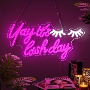 Yay It's Lash Day Neon Sign, Lash Neon Signs for Wall Decor, Dimmable Acrylic Neon Lights for Lash Salon Lash Room Beauty Room Nails Hair Bar Bedroom, Perfect Gifts