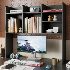 ChooChoo Desktop Bookshelf, Wood Desk Hutch Organizer with 7 Shelves for Computer Desk, Desktop Shelf Bookshelf Storage for College Dorm Office Home, Black, 37 x 9.4 x 33.5 inches