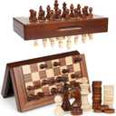2 in 1 Magnetic Wooden Chess and Checkers Board Game Set, 12" Folding Chess Boards, Portable Travel Chess Sets with Pieces Storage Slots, Beginner Chess Game Set for Kids and Adults