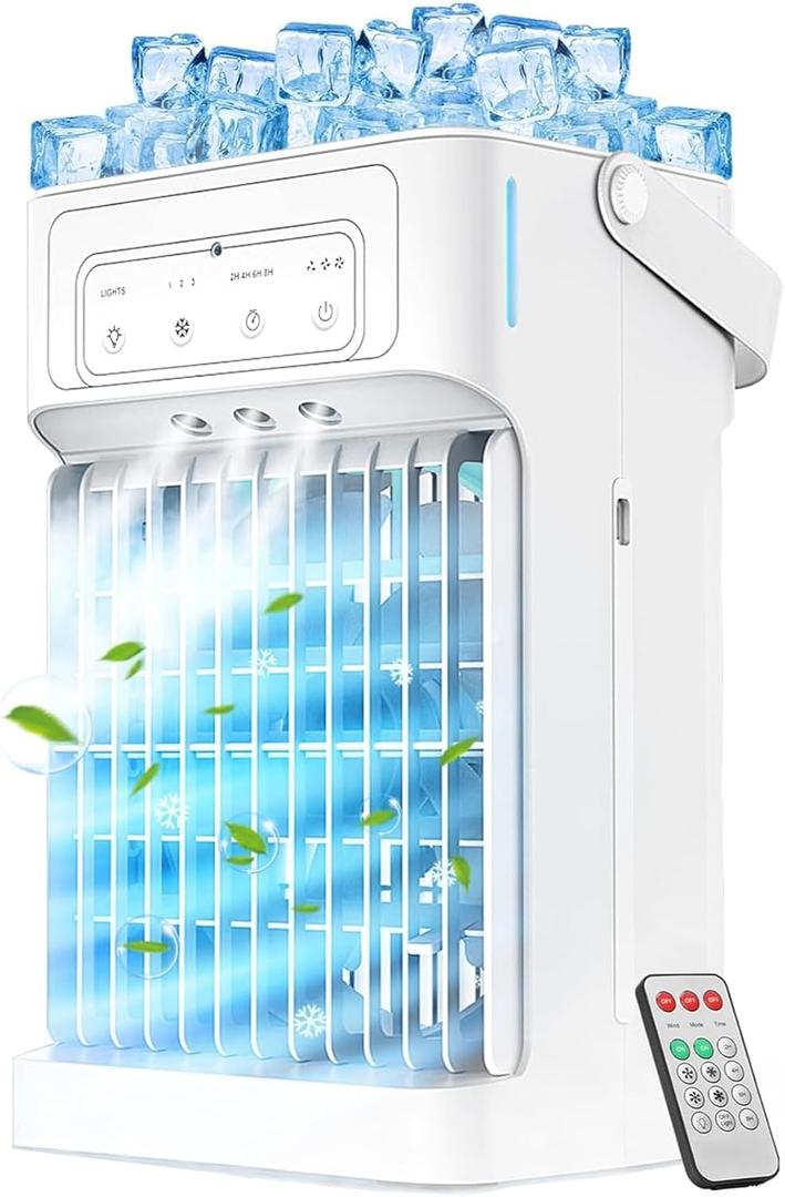 Portable Air Conditioners, 3 Speeds, 3 Mist Settings, 40oz XL Water Tank, 2~8h Timer & 7-color Ambient Lights, Air Conditioner Portable, Personal Small Mini Air Conditioner Air Cooler for Room Bedroom