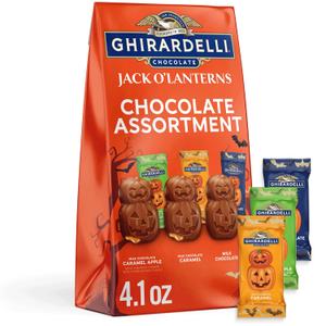 GHIRARDELLI Jack O Lanterns Chocolate Assortment, 4.1 oz Bag Halloween Chocolate Variety Pack with Milk & Dark Chocolate Candy BBD 03/31/2026
