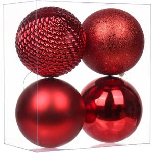 Christmas Ornaments Balls 4.7" Large Christmas Decorations Xmas Tree Shatterproof Big Red Christmas Ball Ornaments with Hanging Loop for Wedding Holiday Halloween Party Indoor Outdoor Decor 4 Pcs