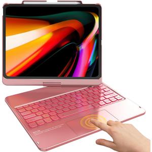TQQ iPad Air 13 Inch Case Keyboard (M3 2025 / M2 2024), iPad Pro 12.9 (6th, 5th, 4th, 3rd Gen) Keyboard - 360 Rotatable, 7-Color Backlight, Multi-Touch Trackpad, Thin & Light (Pink)
