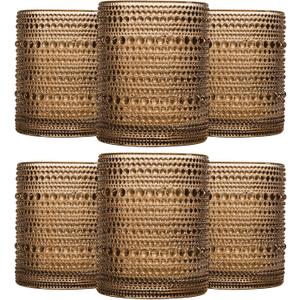 Brown Vintage Hobnail Drinking Glasses Set of 3, Embossed Water Tumbler 12oz, Kitchen & Bar Beaded Glass Cups, Beverage Glass Cups for Water, Beer, Juice, New Year Gifts