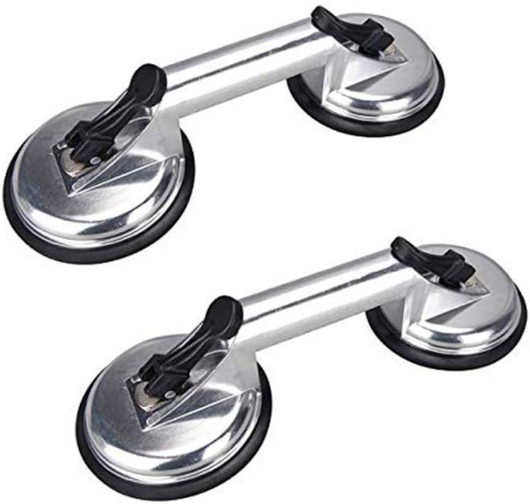 SOLUDE 2 Pack Glass Suction Cup,Aluminium Heavy Duty Vacuum Lifter for Moving Glass/Window/Tiles/Mirror/Granite,Double Gripper Sucker Plate