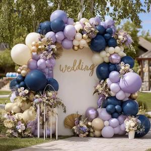 Navy Blue Purple Balloon Arch Double Stuffed Dark Blue Pastel Lavender White Sand Ivory Balloon Garland Kit Clear Bobo Metallic Lilac for Baby Shower Wedding Birthday Mother Day Graduation Party Decor
