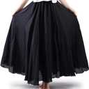 OCHENTA Women's Casual Cotton Long Maxi Skirt Flowy Boho for Summer Beach Goth Fairy Renaissance Weekend Skirts Black 105CM