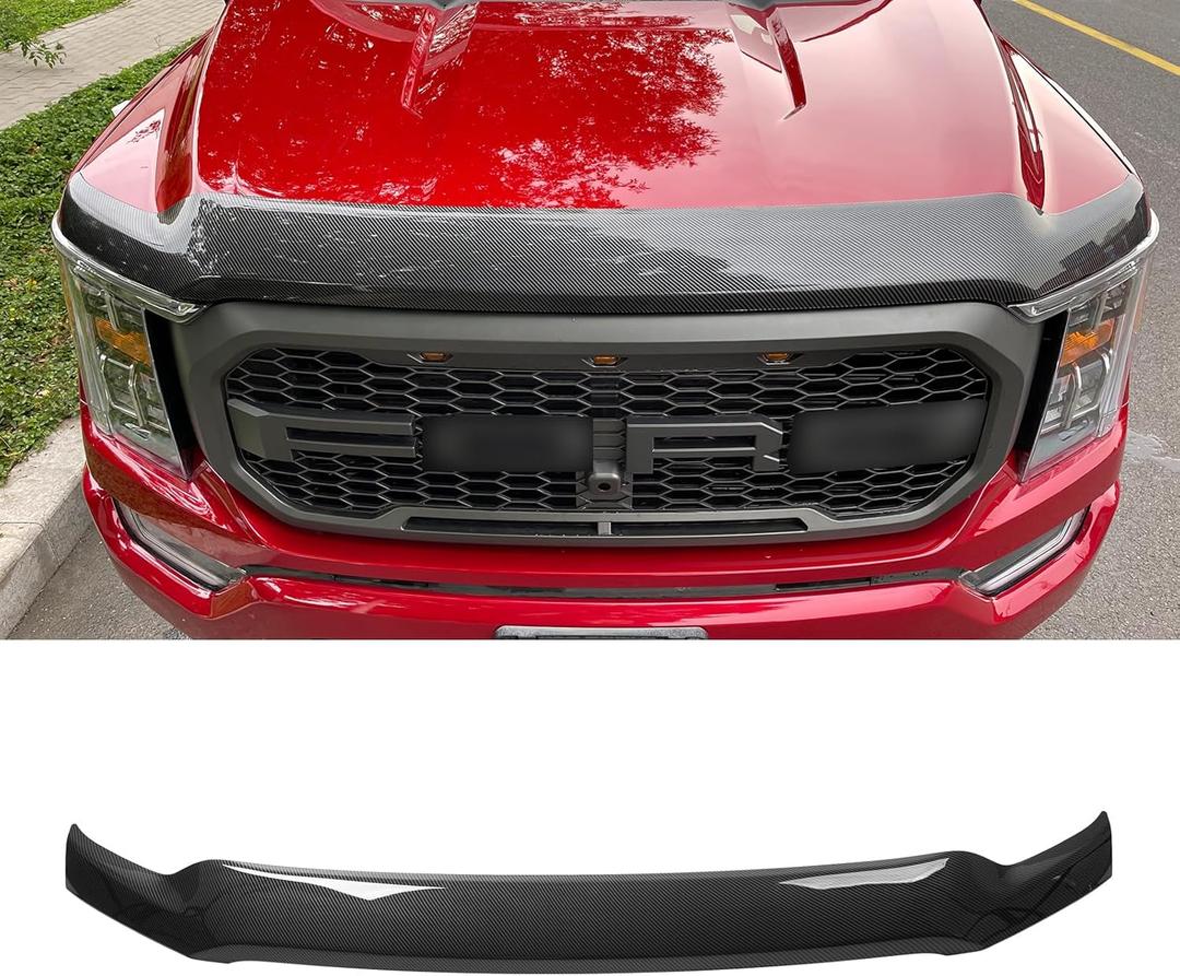 Hood Protector Compatible with 2021-2025 Ford F150 Hood Shield ABS Plastic Hood Deflector Hood Guard for 2024 F-150 Accessorie (Glossy Carbon Fiber Pattern)