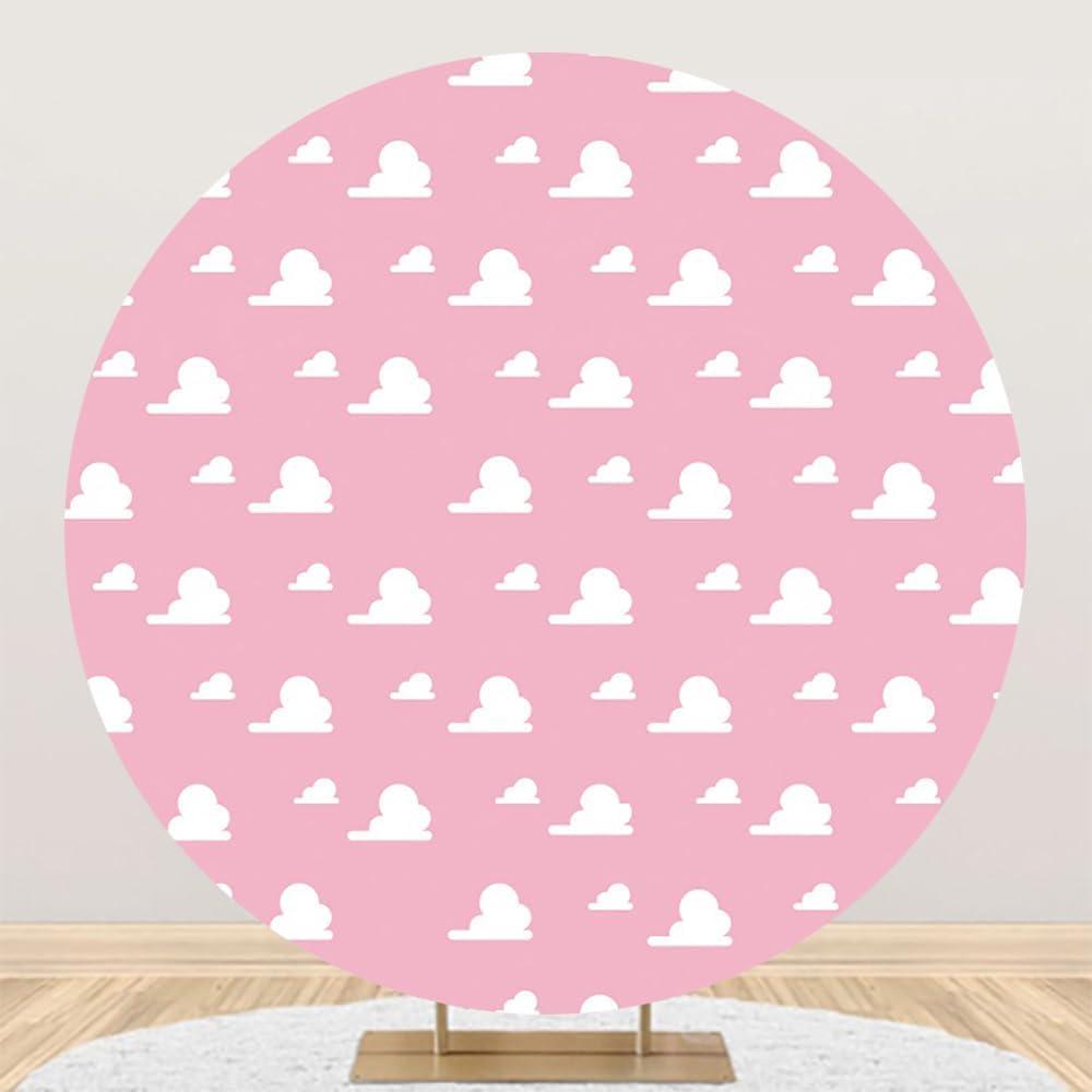 Renaiss 6x6ft Pink Sky White Cloud Round Backdrop Cover Girl Story Cartoon Toy Theme Circle Photography Background Kids Hero Newborn Welcome Baby Shower Birthday Party Decor Arch Photo Booth Props (Diam 6ft / 1.8m)