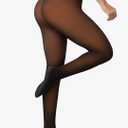 Women’s Fleece-Lined Tights - Ultra-Warm Fake Sheer Look Pantyhose Thick Leggings for Winter Black M-L