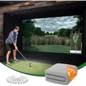 Gray Fireproof Golf Simulator Impact Screen, 3D Air Mesh Impact Screen for Golfs Training Indoor/Outdoor, HD Golf Hitting Screens for Home Practice with Grommet Holes & Bungee Cords, 11.8 x 8.8 ft