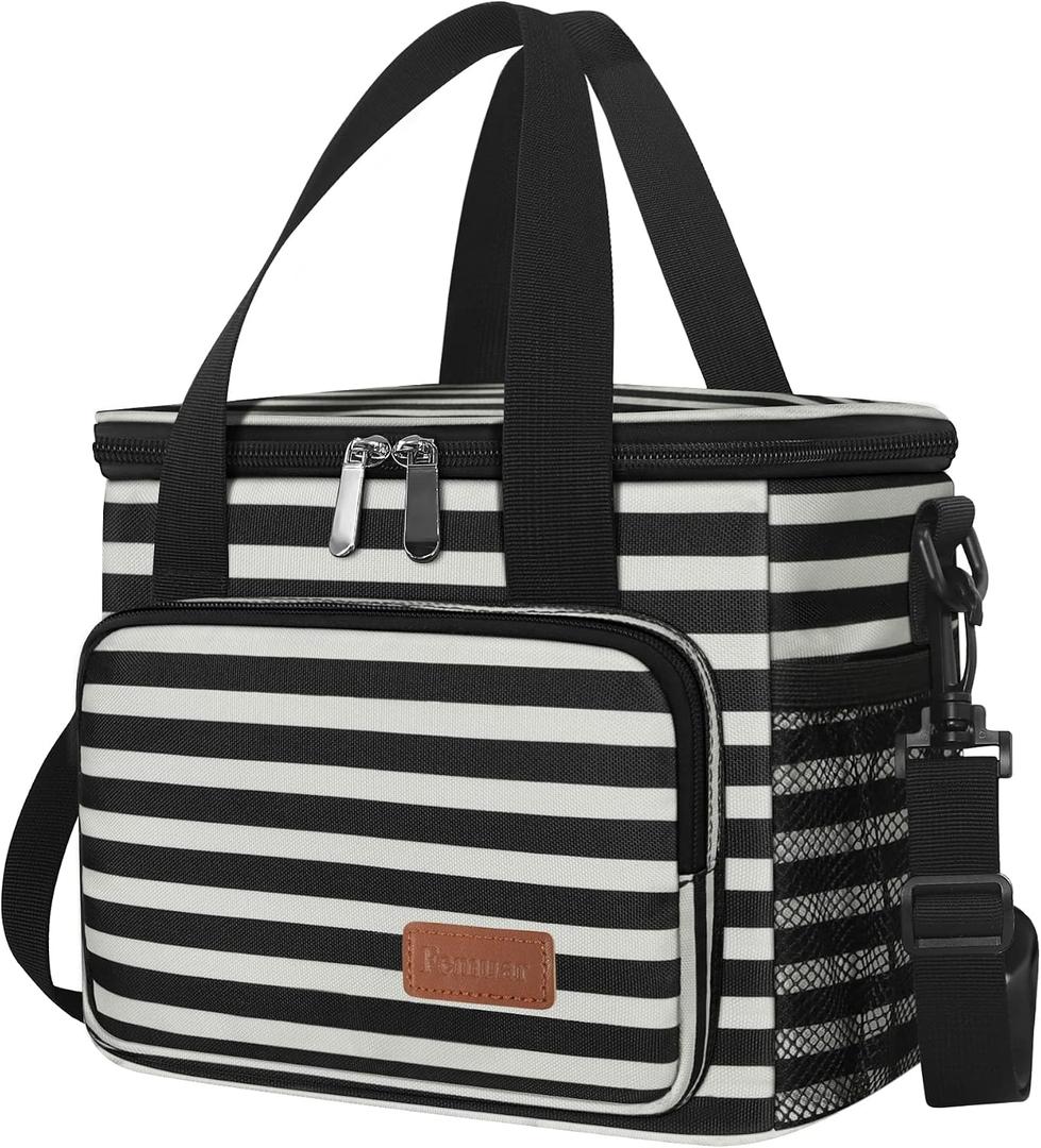 Femuar Lunch Bags for Women/Men, Insulated Lunch Bag for Work Office Picnic - Lunch Cooler Bag Leakproof Lunch Box with Adjustable Shoulder Strap - Stripe