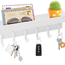 VIS'V Key Holder Wall Mount, Compact Adhesive Key Rack with Tray, 6 Hooks, 2 Mount Options, White