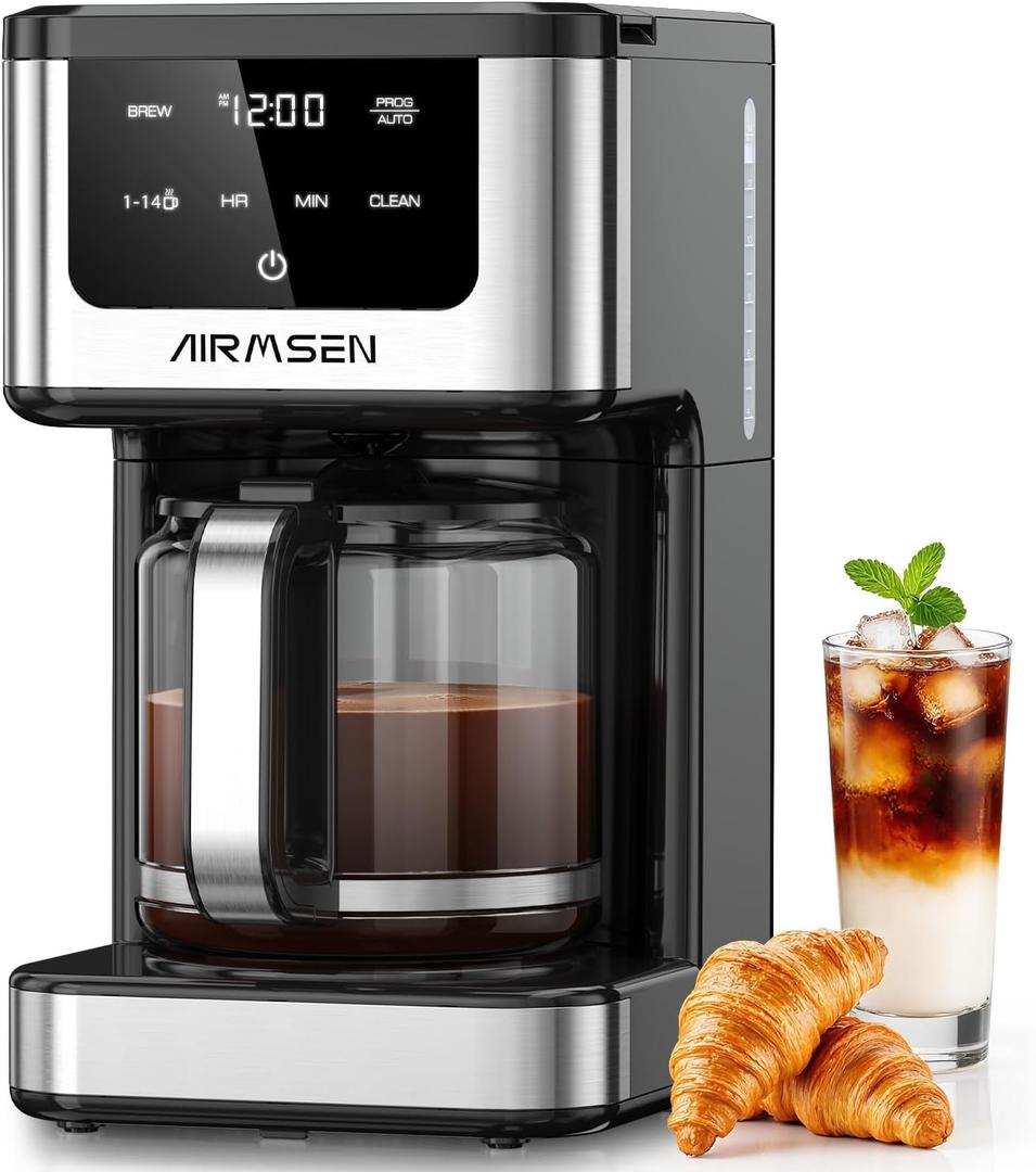 AIRMSEN 14-Cup Programmable Drip Coffee Maker  1000W Fast Brewing Coffee Machine with Timer, Delay Start & 2H Keep-Warm, 73oz Tank, Touchscreen & Glass Carafe  Perfect for Home & Office Use