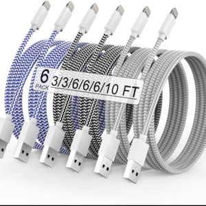Pack Of 4 iPhone Charger 6Pack(3/3/6/6/6/10FT) Apple MFi Certified Fast Charging Lightning Cable iPhone Charger Cord Nylon Braided for iPhone 14 13/12/11 Pro Max/XS MAX/XR/XS/X/8/7/Plus/6S iPad and More