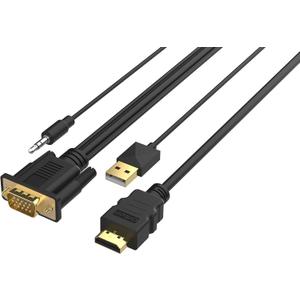 ONTEN HDMI to VGA Cable. HDMI Male to VGA Male Converter with 3.5mm Audio Jack for TV Stick, Raspberry Pi, Laptop, Monitor, PC, Tablet, Digital Camera, Etc (1.8m)
