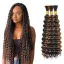 P4/30 Highlight Brown Human Braiding Hair Deep Wave Bulk 14 14 14 Inch Dark Brown Deep Curly Braids Human Hair Extensions Unprocessed Virgin Remy Hair 3 Bundle 50 Gram Per Bundle