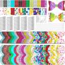 AOUXSEEM 50 Set Random Colors Bows DIY Making Kit for Beginners, Pre Cut Faux Leather Hairbows Contains Printed/Glitter/Embossed/Textured Fabric, with Alligator Clips for Women Girls Handmade Gift