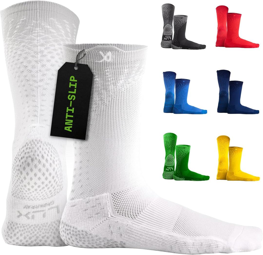 LUX Sports ProCleat Performance Grip Socks GripArray - Athletic Socks for Performance Sports - Grip Socks for Men and Women (One Size, White)