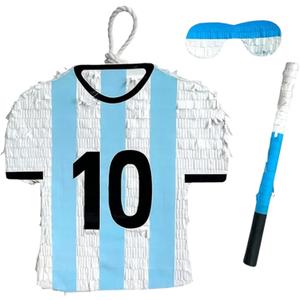 APINATA4U 17.5" Soccer Jersey Large Pinata – White & Blue Party Decoration | Soccer-Themed Birthday Supplies with Stick & Blindfold | Fun Futbol Sports Ball Hanging Pinata Game