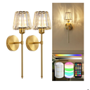 Battery Operated Crystal Wall Sconce Set of 2, Gold Rechargeable Wireless Wall Sconces with Remote Dimmable 12 Colors Modes Led Wall Lights, Wall Lamp for Bedroom Living Room Hallway, 2 Bulbs Included