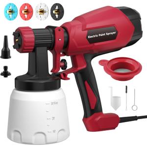 HVLP Paint Sprayer, Electric Spray Paint Gun, 3 Modes & 4 Barss Nozzles, with Cleaning & Blowing Joints, Variable Flow Control, for Doors, Fences, Furniture, Wall, Cabinet, Garden Chairs, etc. (Red)