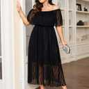 SCOMCHIC Womens Plus Size Formal Dresses Off Shoulder Lace White Bridesmaid Wedding Guest Evening Party Boho Maxi Dress (Black, XXXL)