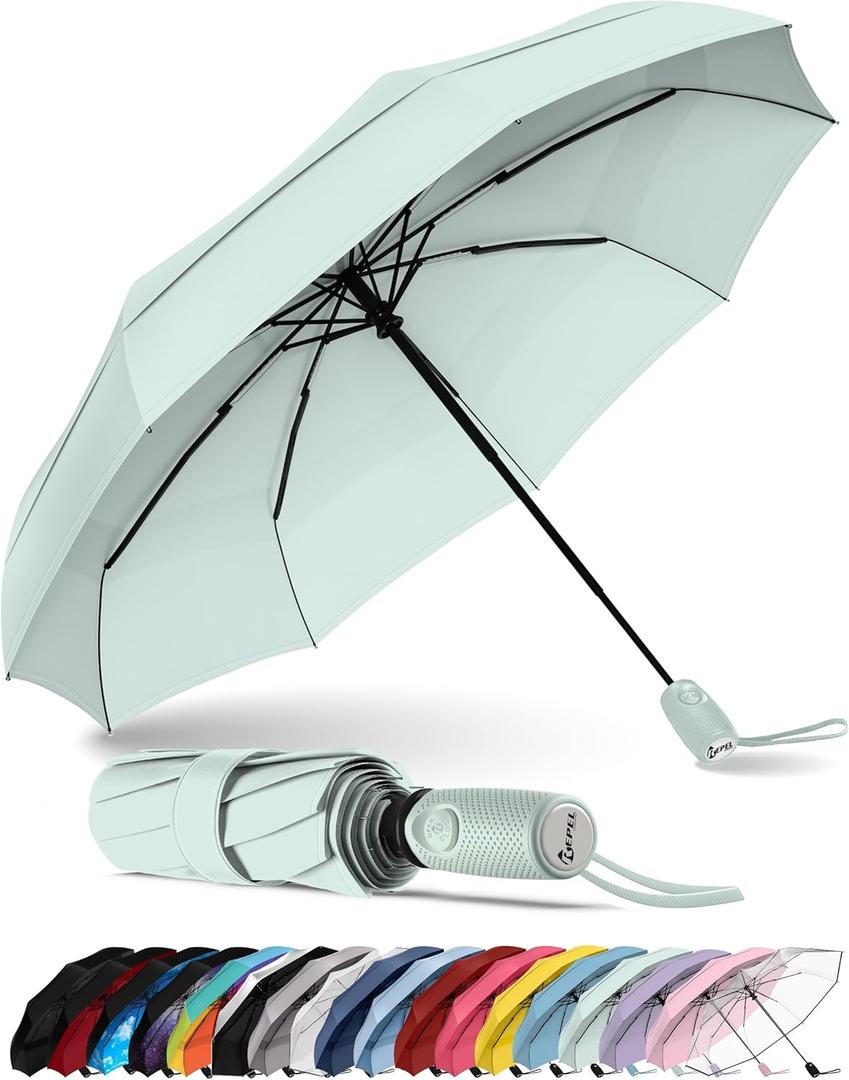 REPEL Windproof Travel Umbrella - Compact & Withstands Winds up to 85MPH , Strongest Premium Auto Folding Umbrella for Rain and Sun - Durable, Light & Portable for Women & Men , Fits Backpack & Cars (Pastel Mint)