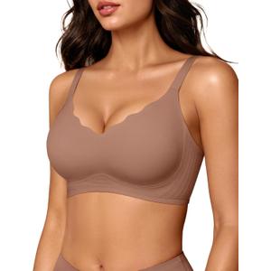 OEAK Womens Wireless Jelly Bras Push Up Bralette Full Coverage No Underwire Bra Comfortable Everyday Seamless Tshirt Bras (Beige, XXL)