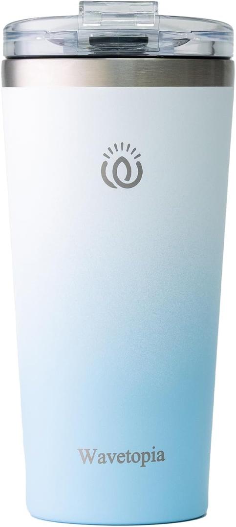 Insulated Coffee Mug with Lid, Reusable Stainless Steel Travel Coffee Cup, 16 Oz Double Wall Vacuum Spill Proof Tumbler Cups for Men and Women Hot & Cold DrinksSky