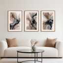Large Abstract Neutral Framed Canvas Wall Art,Watercolor Black Ink Wall Decor,Modern Beige Brown Prints,Minimalist Line Artwork for Living Room,Bedroom,Dining Room,Office -24"x36"x3