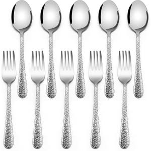 E-far Toddler Forks and Spoons Set, 10-Piece Stainless Steel Toddler Utensils Kids Safe Silverware for Self Feeding, Healthy & Non-Toxic, Dishwasher Safe
