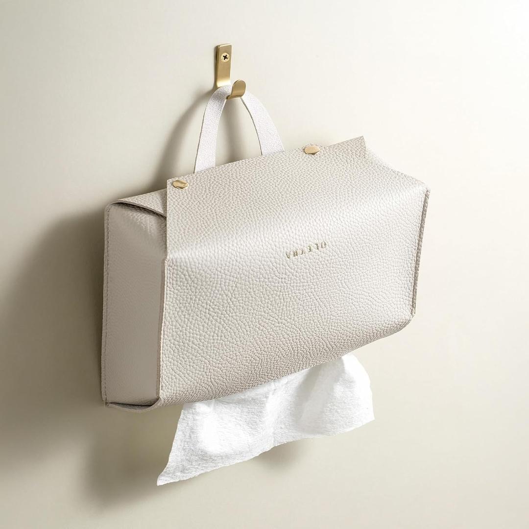 OLETHA Hand Towel Box Cover Compatible with Kleenex Disposable Paper Hand Towels - Bottom Covered & 3-Way Mounting Design - Aesthetic Bathroom Decor Accessories - Light Taupe