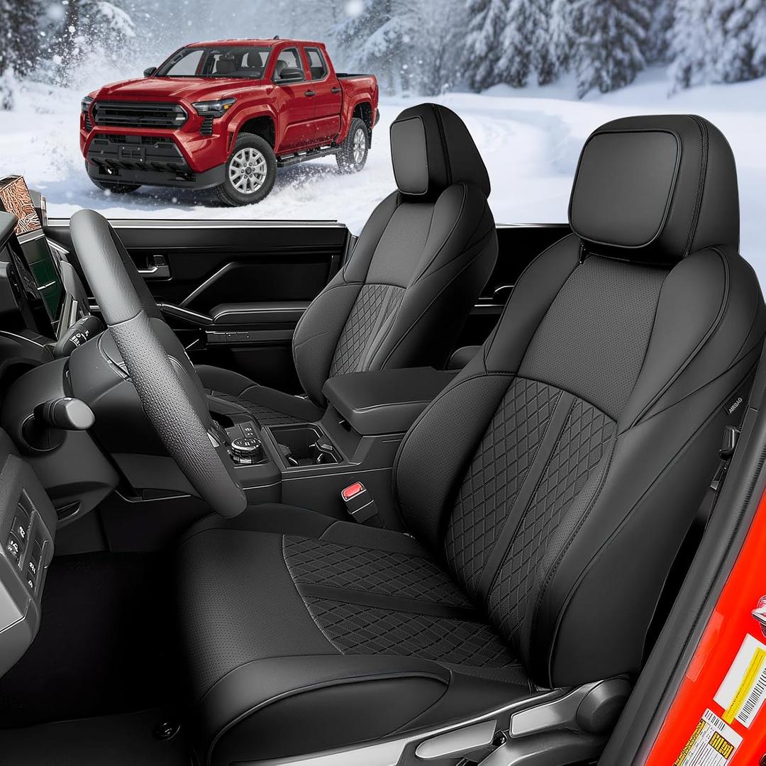 Seat Covers for Toyota Tacoma 2024 2025 2026 (Double Cab, Gas Only) Faux Leather Waterproof Pickup Truck Seat Covers for Tacoma 4th Gen Accessories SR SR5 TRD Limited