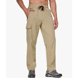 baleaf Men's Hiking Pants Water Resistant Cargo Quick Dry Travel Elastic Waist with Zip Pockets UPF 50+ for Work Running, Size M, Beige