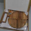 Large Acacia Wood Charcuterie Board Set, 25-inch 3-Piece Tray with 4 Knives & Magnetic Holder, Long Round Cheese & Appetizer Platter for Serving, Crackers, Snacks