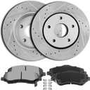 Brakes and Rotors Kit, ECCPP 2pcs Front Brake Rotors and 4pcs Ceramic Disc Brake Pads Set fit for 2008-2016 for Chrysler Town Country, 2009-2013 for Dodge Journey, 2012-2015 for Ram C/V