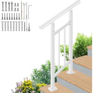 Handrails for Outdoor Steps,Outdoor Stair Railing - Fits 1 to 2 Steps,Easy DIY Installation Kit Included, White Wrought Iron Hand Rails for Outdoor Steps, 
38"L x 25"W