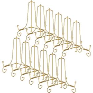 12 Pcs Gold Iron Plate Stands for Display, 6 Inch Decorative Metal Plate Holders Gold Foldable Easel Holder Picture Display Stands for Decorative Dish, Picture, Book, Tabletop Art
