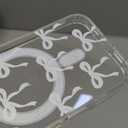 UEEBAI Magnetic for iPhone 16 Case, Bow Case Compatible with MagSafe, Wireless Slim Clear Ribbon Aesthetic Phone Cover Anti-Yellowing Shockproof Protective Cover for Women Girl - White