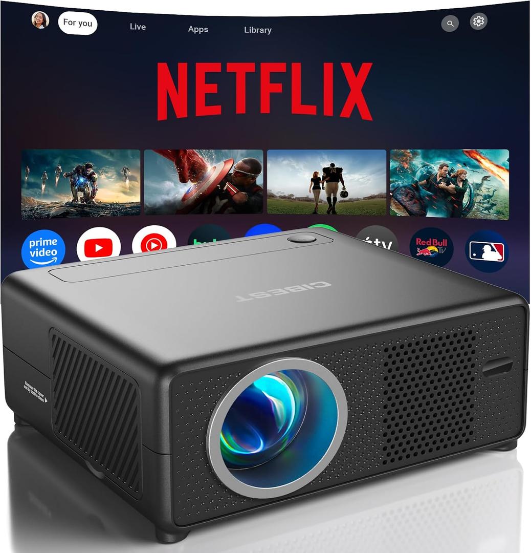 CiBest Mini Projector with WiFi and Bluetooth, Compatible with Netflix/YouTube/PrimeVideo, Electric Focus & Keystone, Short Throw Full HD 1080P Video Projector, Portable Outdoor/Indoor Use