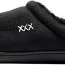 NewDenBer Men's Warm Memory Foam Suede Plush Fleece Lined Slip on Indoor Outdoor Clog House Slippers (Black)
