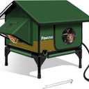 100% Waterproof Heated Cat House for Outdoor Cat with Safe Escape Door, Cat Bed Weatherproof Cat Shelter Kitty with Cat Heating Pad, Insulated Warm House for Feral Cat(Green, 16.1"x16.1"x19.2")