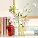 4PCS Cute Mushroom Glass Flower Vase, Colorful Bud Vases for Home Decor, Small Propagation Vases for Plants, Mushroom Planter Decorations for Office Shelf Room Aesthetic (Transparent Blue, Yellow, Red, Pink)